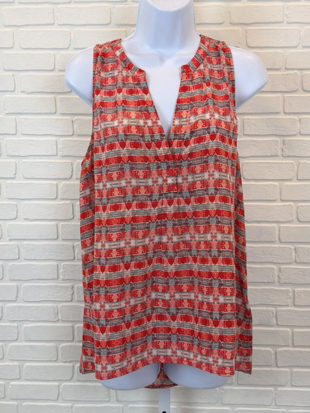 Joie Silk Split-Neck Sleeveless Blouse Red Multi Print Medium